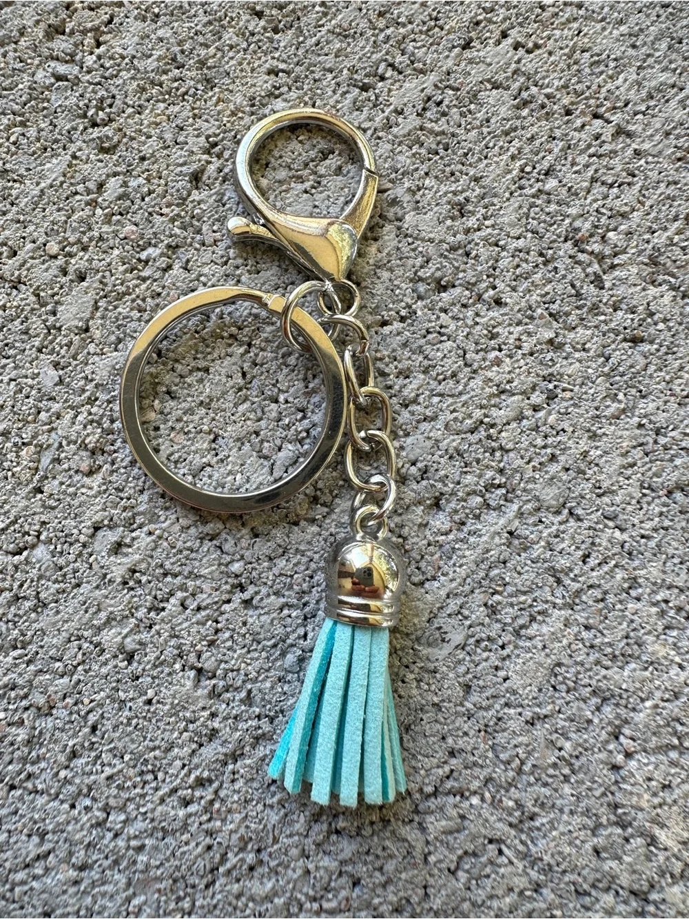 Turquoise Tassel Keychain with Silver Hardware
